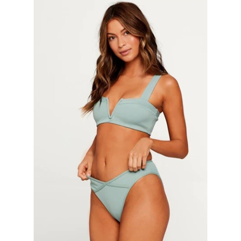 L*Space Ribbed High Leg Bikini Set Women Size M Green EXCELLENT